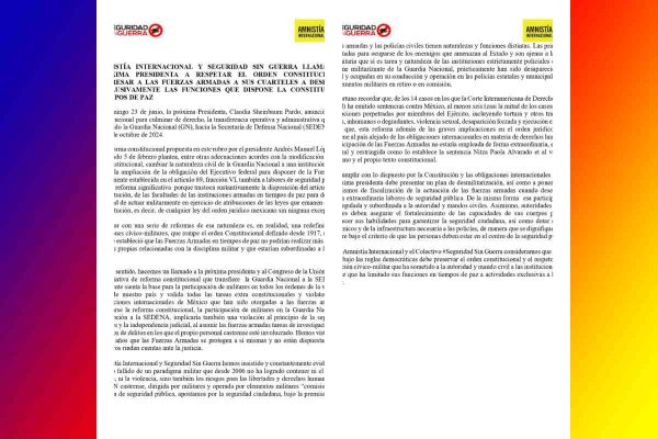 Comunicado Amnistía Internacional y Seguridad sin Guerra