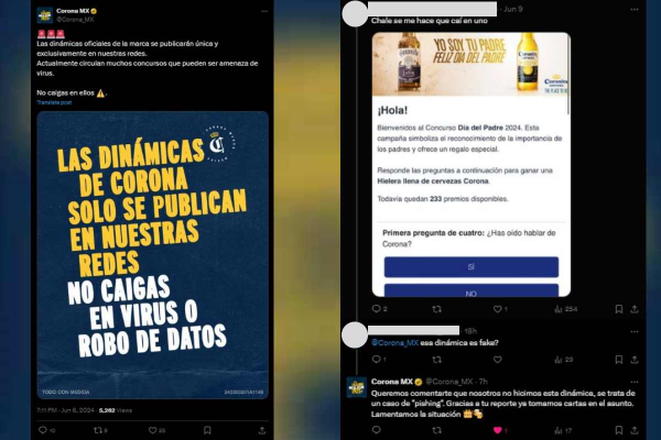 Corona aclara dinámica falsa que circula en WhatsApp. Foto: X @Corona_MX