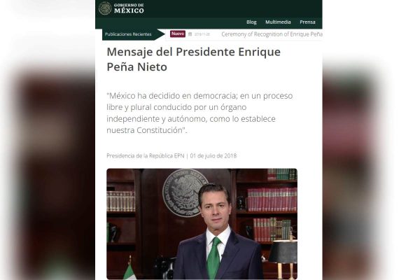 Comunicado de Presidencia sobre mensaje de EPN tras jornada electoral de 2018 