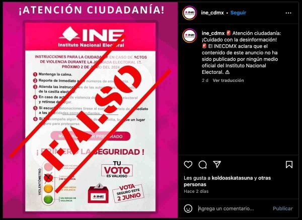 Falso que el INE emitiera instructivo en caso de actos de violencia durante la jornada electoral