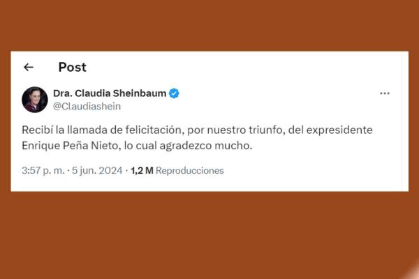 Peña Nieto felicita a Sheinbaum