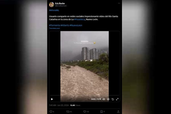 Video del río Santa Catarina, en Nuevo León, el 20 de junio de 2024. Foto: X @EricRochaC