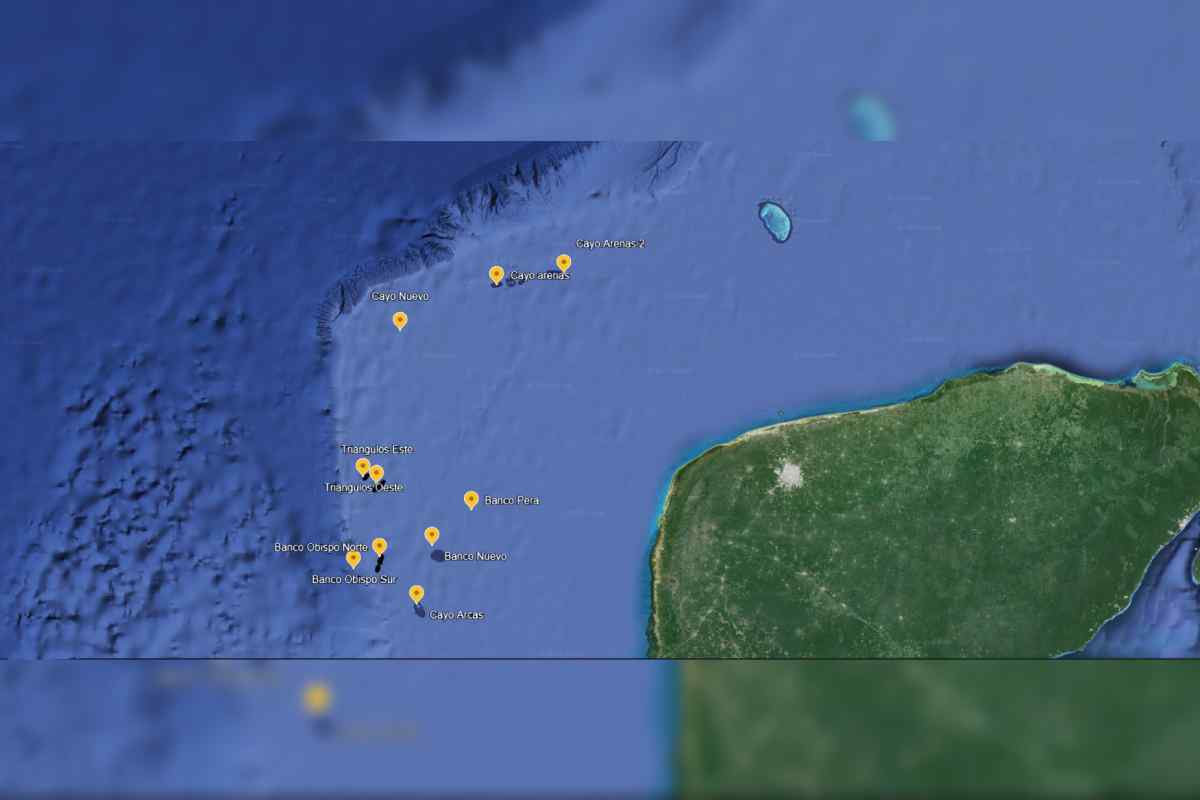 Mapa de los arrecifes coralinos en México.