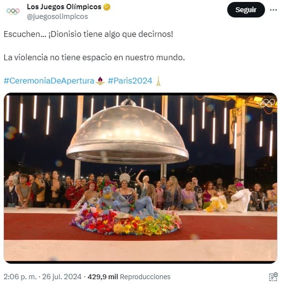 performance apertura juegos olímpicos ultima cena dionisio