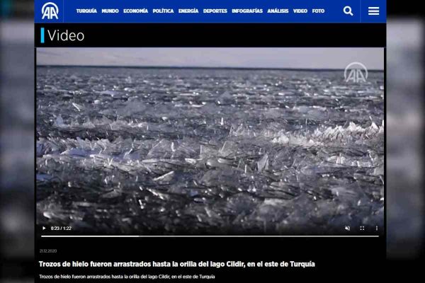 Captura de pantalla de agencia AA que informa sobre lago Çıldır, en Turquía, en 2020