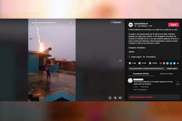 Captura de pantalla de Todo Noticias que muestra caída de rayo cerca de niña en India