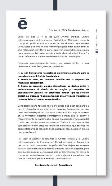 Carta de Euzen enviada a Animal Político