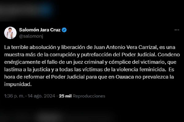 Declaración del gobernador de Oaxaca, Salomón Jara, por el caso de María Elena Ríos