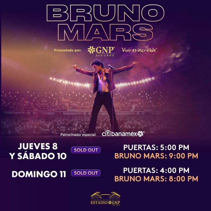 a que hora empieza el concierto de bruno mars cdmx
