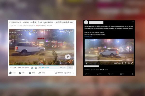 Capturas de video en Bilibili y de publicación que desinforma 