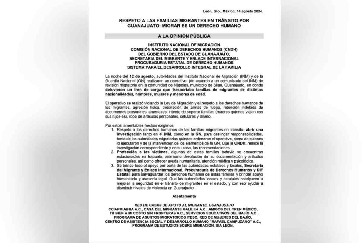 Comunicado. Foto: Facebook/ Programa de Estudios sobre Migración, Ibero León