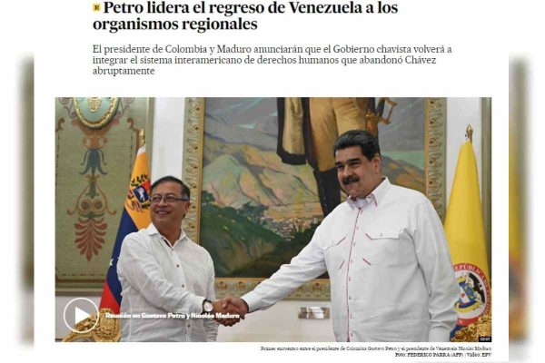 Captura de nota de El País sobre encuentro entre Nicolás Maduro y Gustavo Petro, en noviembre de 2022