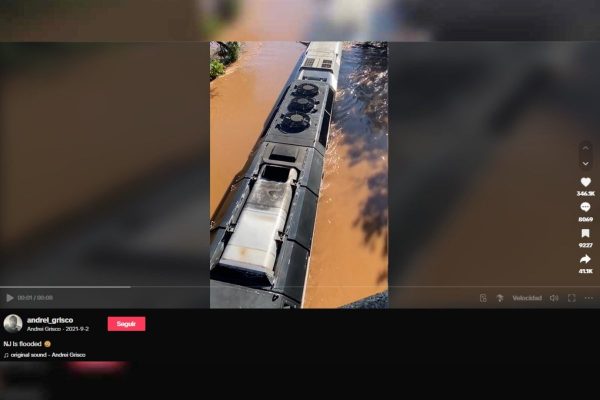 Captura de TikTok @andrei_grisco de tren bajo el agua en Nueva Jersey, en septiembre de 2021