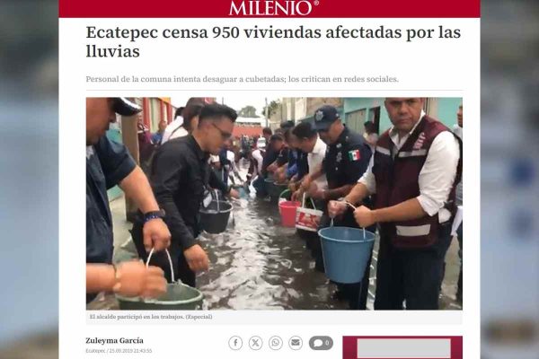 Captura de nota de Milenio sobre inundaciones en Ecatepec en septiembre de 2019