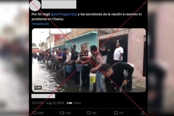 Captura de publicación que desinforma sobre inundaciones en Chalco