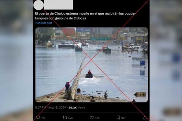 Captura de publicación que desinforma sobre inundaciones en Chalco