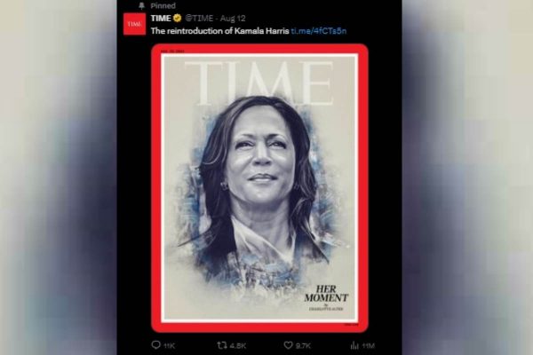Kamala Harris en la próxima portada de la revista Time. Foto: X @TIME