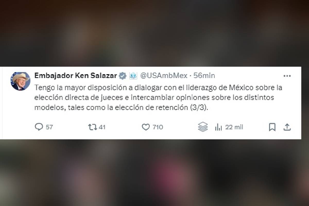 Ken Salazar aseguró que busca dialogar con México como socios sobre reforma al Poder Judicial. 