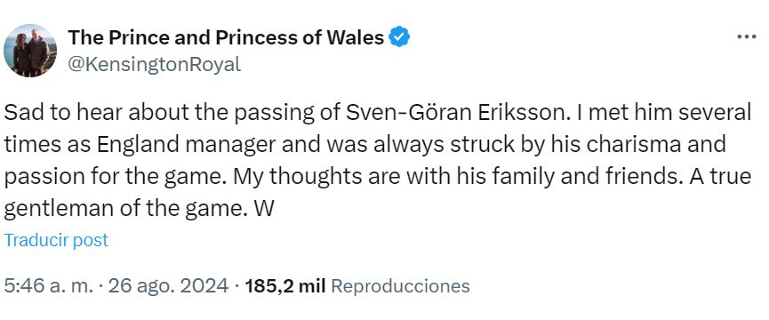 sven goran ericksson muerte reaccion