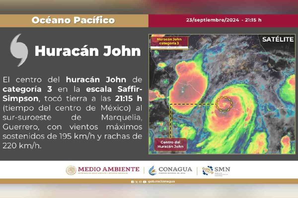 Huracán John tocó tierra en Marquelia, Guerrero