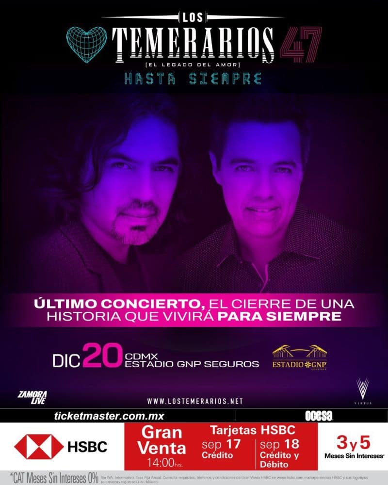 los temerarios estadio gnp boletos