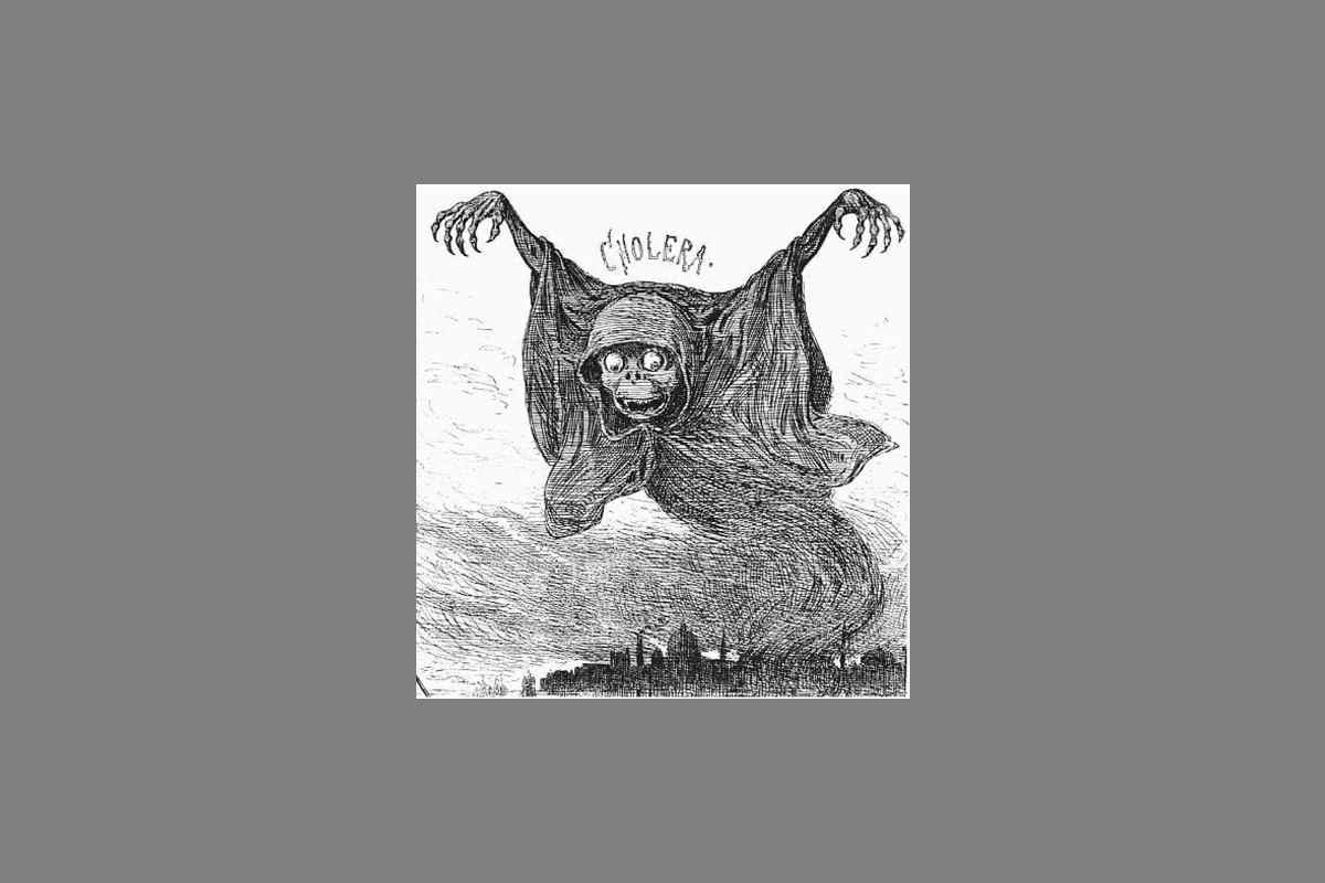 'Is This a Time for Sleep?', 1883, en el que el cólera se cierne sobre el puerto de Nueva York mientras la ciencia duerme. © Granger/Bridgeman Images.