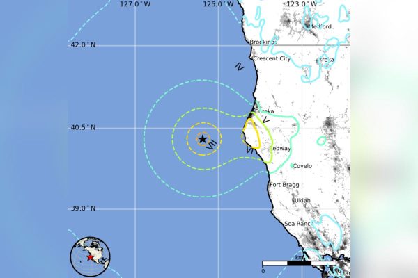Posición estimada del epicentro del sismo en California