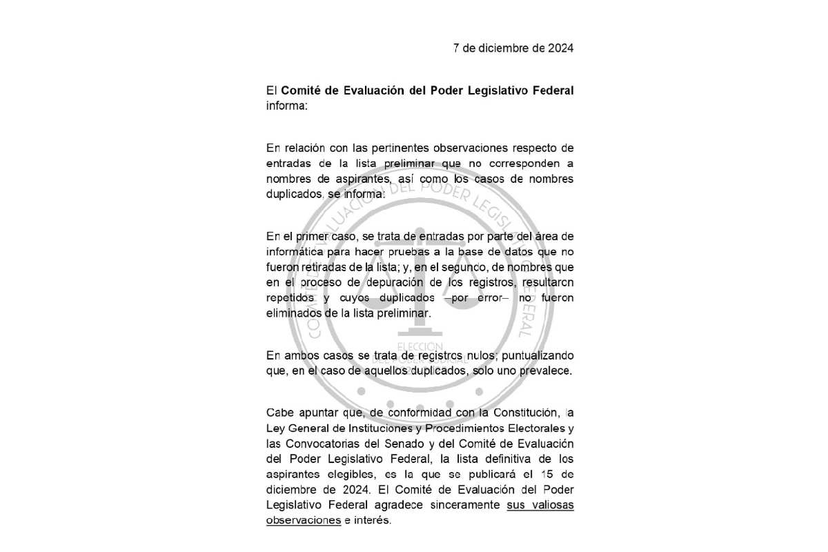 Magistrados cuestionan errores en lista de aspirante a elección judicial. 
