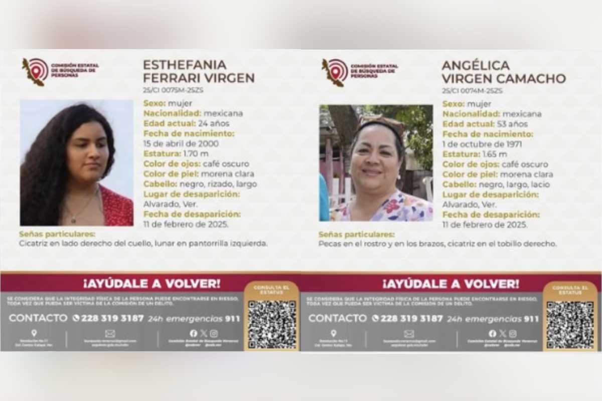 Fichas de búsqueda de las mujeres desaparecidas en Alvarado, Veracruz. Foto: Comisión Estatal de Búsqueda de Personas