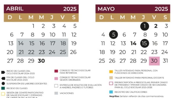Calendario escolar 2025 semana santa