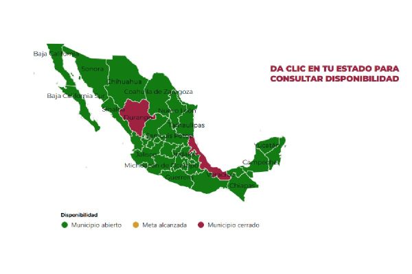 Así se ve el mapa de disponibilidad del programa Jóvenes Construyendo el Futuro