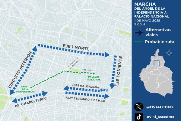 Vías alternas marcha por el día del trabajo 2025