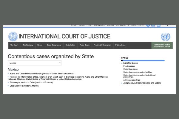 Portal oficial de la Corte Internacional de Justicia de las Naciones Unidas.
