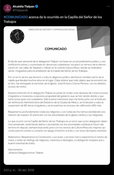 Falso, Claudia Sheinbaum no mandó destruir la capilla del ‘Señor de los trabajos’ en Tlalpan