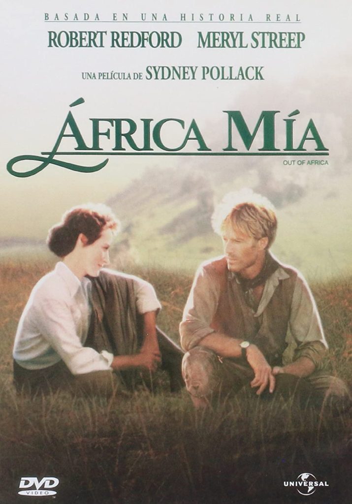 Cartel de la película África mía, esteralizada por Meryl Streep y Robert Redford.