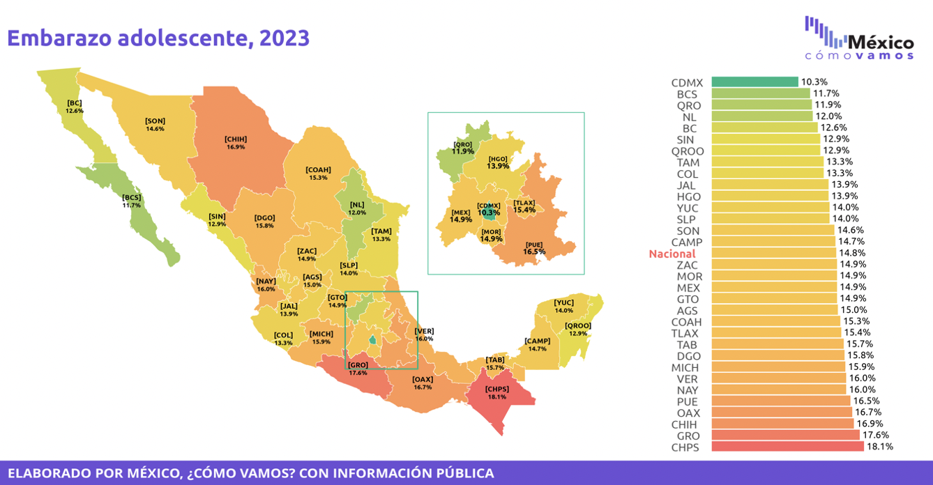 Mapa con el embarazo adolescente 2023.