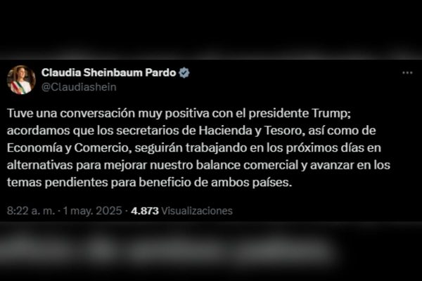 Claudia Sheinbaum informó sobre su llamada con Donald Trump vía X