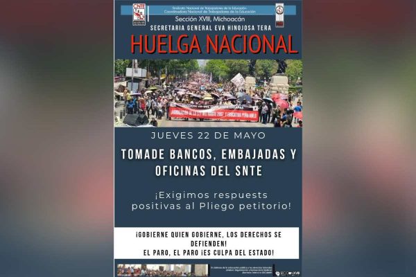 Convocatoria de movilizaciones de la sección xviii de la CNTE para este jueves 22 de mayo