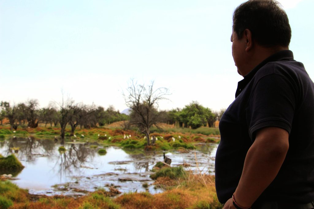 “Una forma de pagarle a la vida es defendiéndola, no permitiendo más saqueo de su agua, no permitiendo que la contaminen…”. La frase es un acercamiento a la idea que mantiene Alejandro Chocolatl en su lucha por la defensa de un medio ambiente sano. Foto: © Amnesty International / Nicole Millar / 2023.
