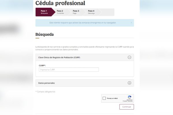 Primer paso para tramitar tu cédula profesional en línea