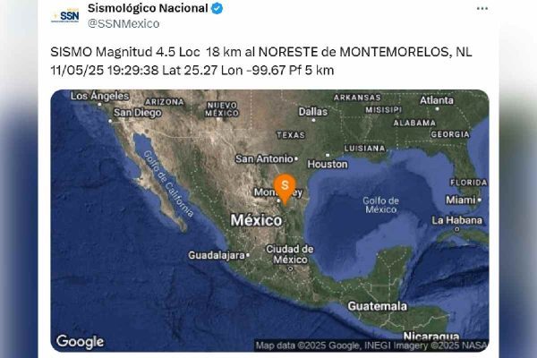 Sismo en Montemorelos, Nuevo León, domingo 11 de mayo