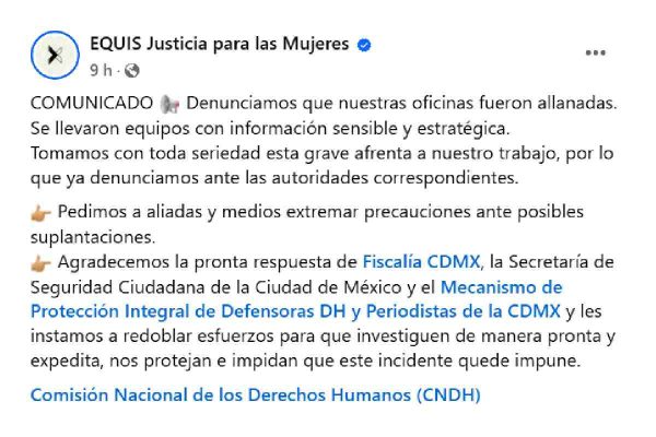EQUIS Justicia para las Mujeres robo oficinas