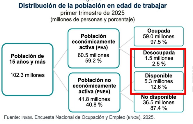 Gráfica con los datos de desempleo completo en México, elaborado por Acción Ciudadana Frente a Pobreza.