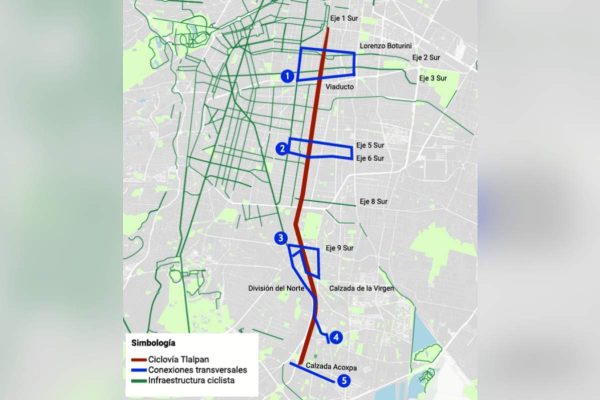 Mapa con nuevas ciclovías en CDMX en Tlalpan y alrededores