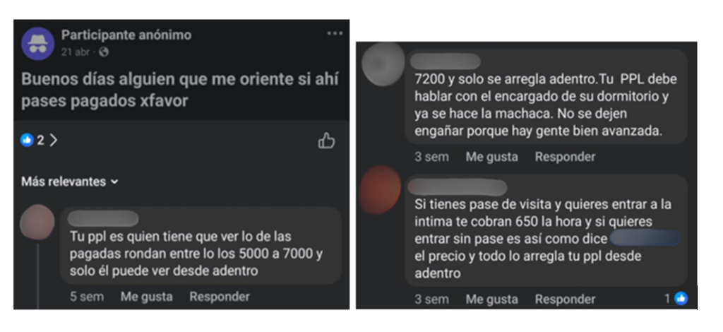 Pantallazos de mensajes para realizar visitas penitenciarias.