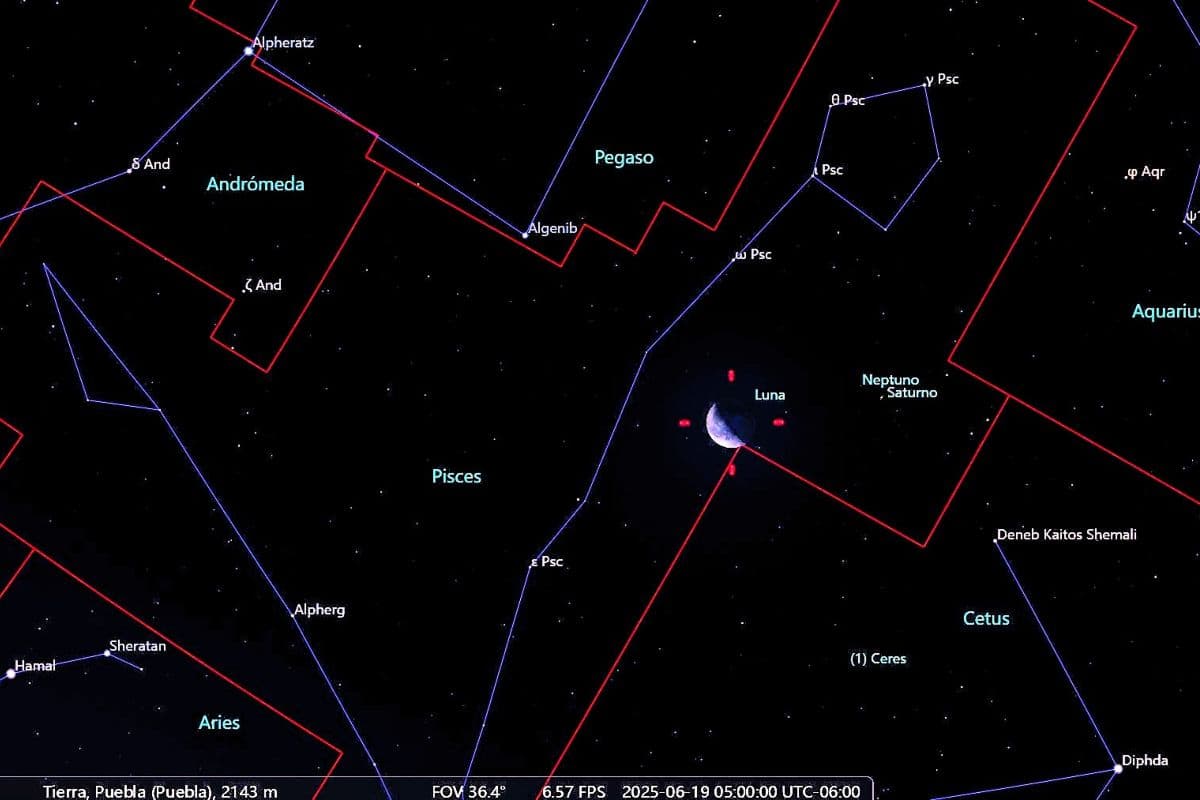 Acercamiento Luna, Saturno y Neptuno junio 2025