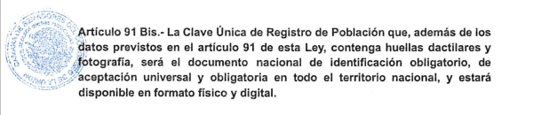 CURP biométrica será obligatoria. (Captura de pantalla de la Ley General de Población)