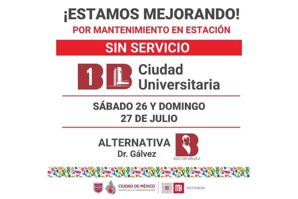 Anuncio oficial de suspensión de servicio en estación Ciudad Universitaria del Metrobús de CDMX
