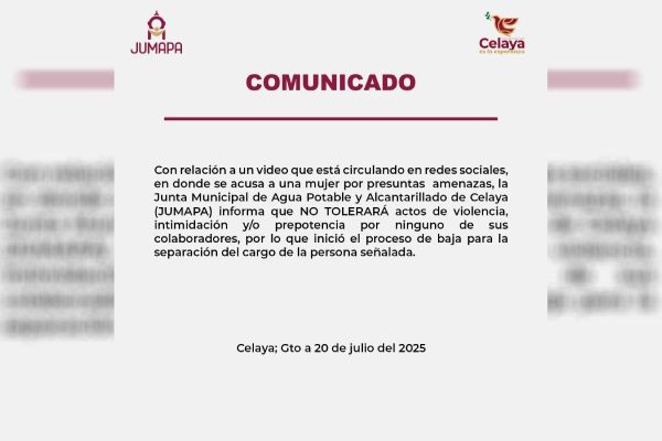 Separan del cargo a funcionaria de agua de Celaya, Guanajuato, tras amenazar a ciudadano con desaparecerlo