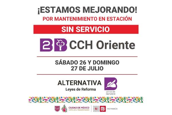 Imagen oficial de suspensión de servicio en el metrobús CCH oriente